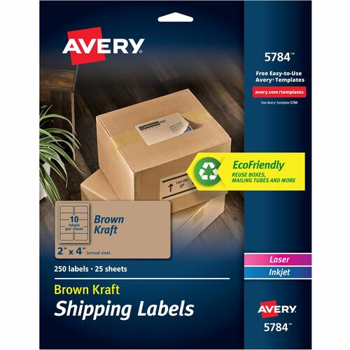 Avery Shipping Labels,Permanent,2"x4",1250/CT,Kraft Brown