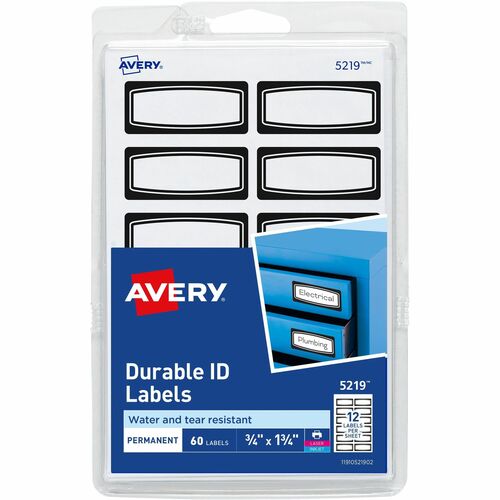 Avery ID Labels,w/BK Border,Perm,3/4"x3-1/2",60/PK,18/CT,WE