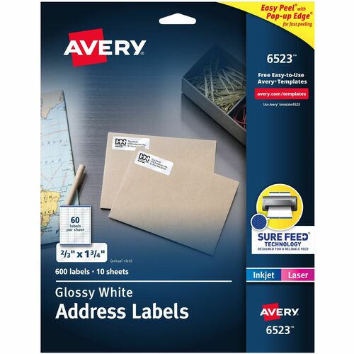 Avery Address Labels,Easy Peel,Perm,2/3"x1-3/4",3000/CT,Glossy WE