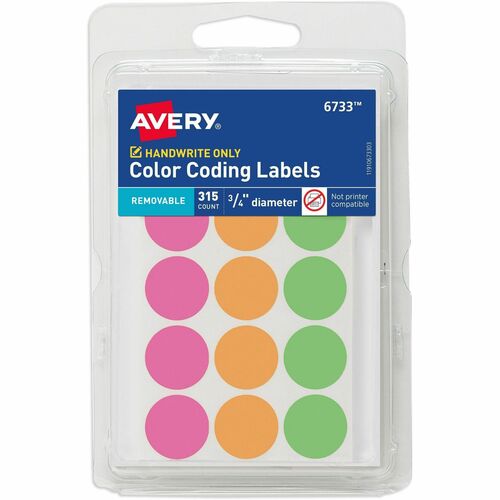 Avery Labels,Color-Coding,Removable,3/4" Dia,315/PK,36PK/CT,AST