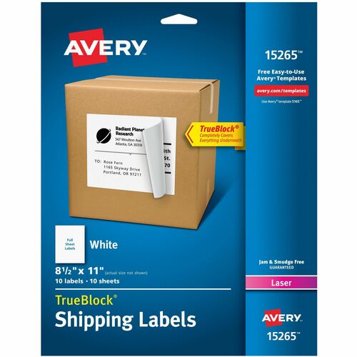 Avery Shipping Labels, TrueBlock, 8-1/2"x11",10/BX,5/CT, White