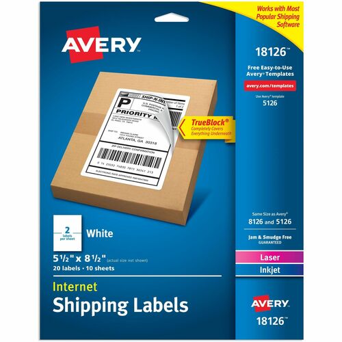 Avery Shipping Labels,Laser/Inkjet,5-1/2"x8-1/2",20/PK,5/CT,WE