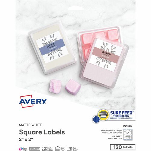 Avery Labels, Square, Permanent, 2"x2", 120/PK, 5PK/CT, White
