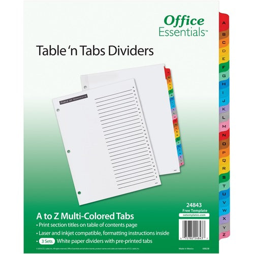 Avery Dividers,Preprinted A-Z Tabs,TOC,3HP,Ltr,12ST/CT,WE/AST Tab
