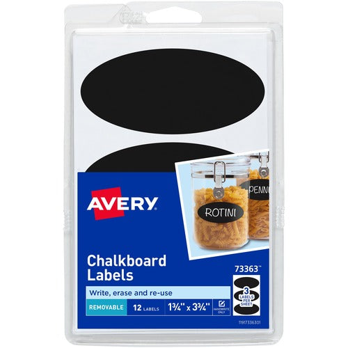 Avery Labels,Chalkboard Surface,Oval,3-3/4"x1-3/4",216/CT,BK