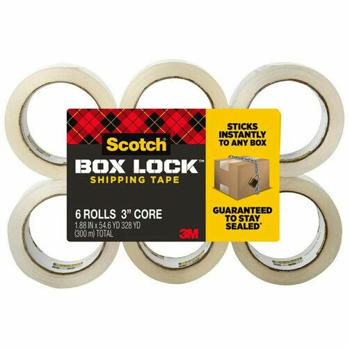 3M Shipping Tape Refill, Box Lock, 1.88"x55 yd, 6/PK, CL