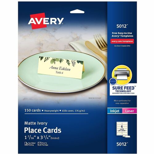 Avery Place Cards 2-Sided,Uncoated,1-7/16"x3-3/4",750/CT,Ivory