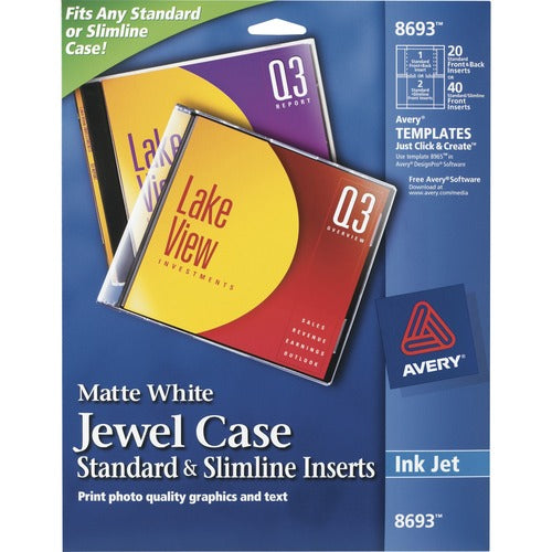 Avery Inserts,f/CD/CDVD Cases,Inkjet,20/PK,1 PK/CT,White