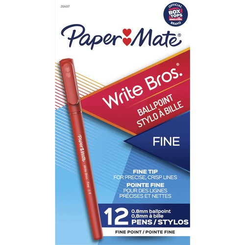 Paper Mate Pen, Ballpoint, Write Bros, 0.8mm, 1 DZ, Red