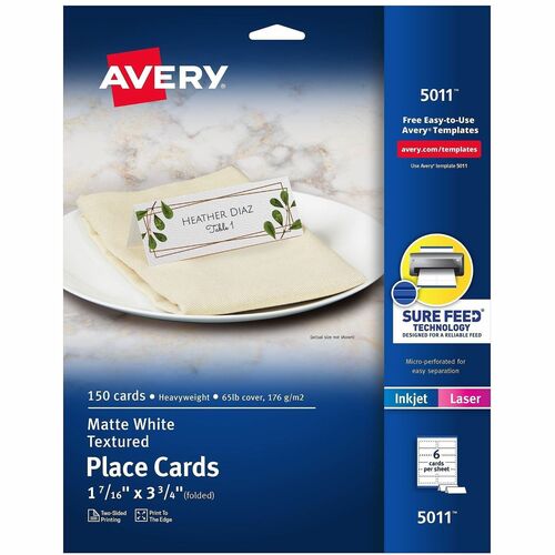 Avery Place Cards, 2-Sided, 1-7/16"x3-3/4", 750/CT, Matte White