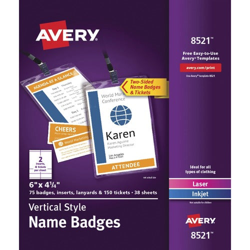 Avery Name Badges/Tickets w/Holders/Lanyards,6"x4-1/4",375/CT,WE