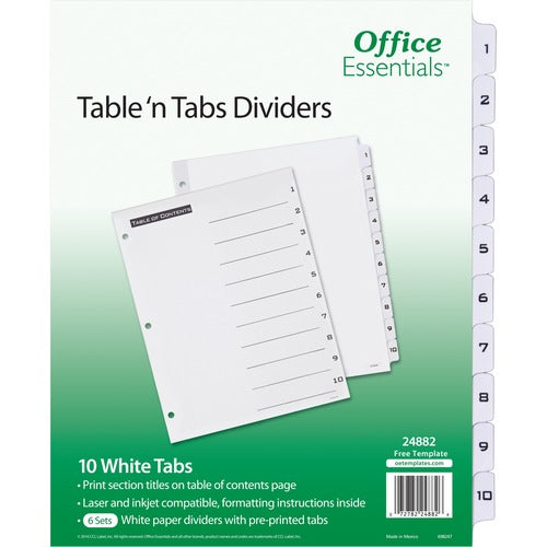 Avery Dividers,Preprinted Number 1-10,TOC,3HP,Ltr,36ST/CT,WE