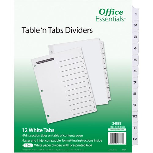 Avery Dividers,Preprinted Number 1-12,TOC,3HP,Ltr,24ST/CT,WE
