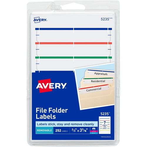 Avery Filing Labels,Removable,1/3 Cut,252/PK,18PK/CT,AST