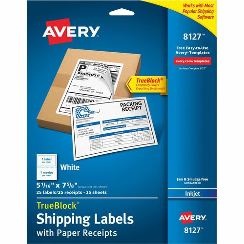 Avery Shipping Labels,Inkjet,w/Receipt,5-1/16"x7-5/8",125/CT,WE