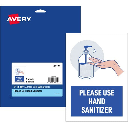 Avery Decal,"Please Use Hand Sanitizer",Wall,7"x10",5/PK,WE