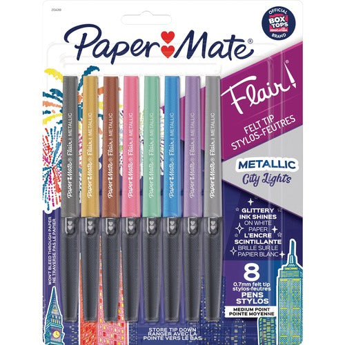 Paper Mate Felt Tip Pens, Flair, Metallic, Ultra-fine, 8/CT, AST