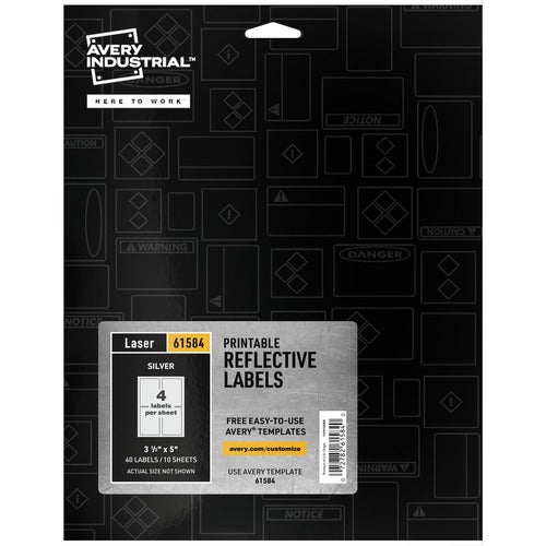 Avery Sign Labels,Reflective,Laser,Perm,3-1/2"x5",40/PK,Silver