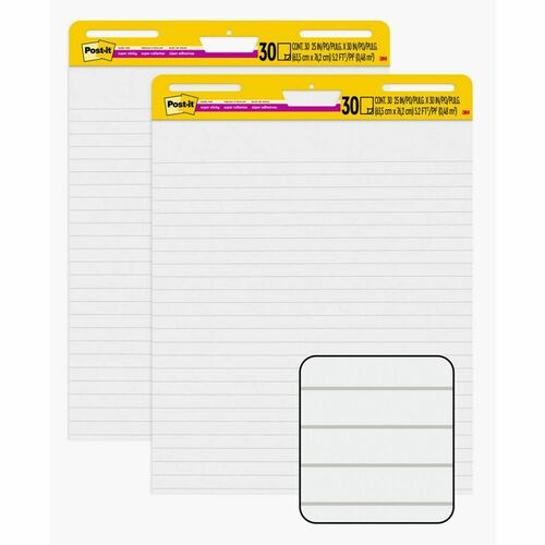 3M Easel Pads,Ruled,Self-stick,30 Sht,25"x30",2/CT,White