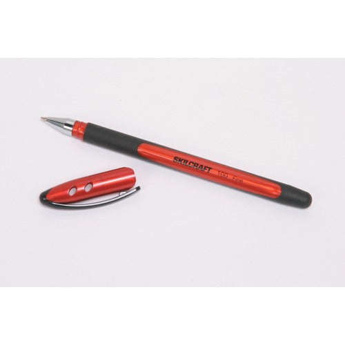 SKILCRAFT Ballpoint Stick Pen,Rubber Grip,Fine, Red Ink