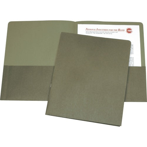 SKILCRAFT Portfolio, 2 Pockets, 3/8" Expansion, Letter, 25/BX, Green