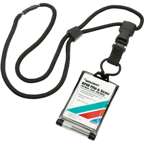 SKILCRAFT RFID Card Holder, Dual, 36" Lanyard,Breakway,1 Dozen, BK