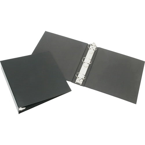 SKILCRAFT Round Ring Binder, 2" Capacity, Leather Grain, Black