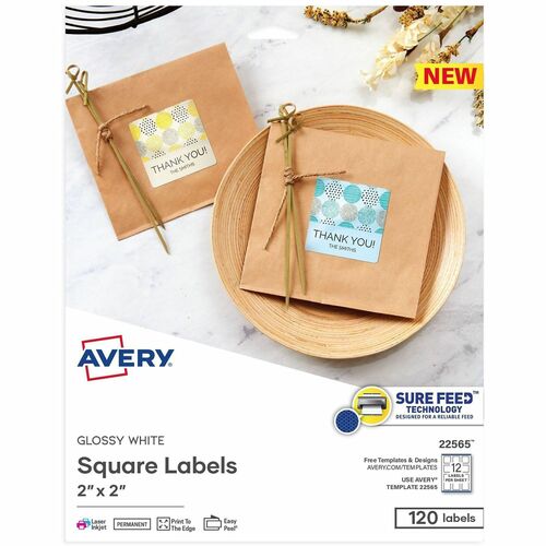 Avery Labels,Square,Sure Feed,Perm,2"x2",120/PK,Glossy WE