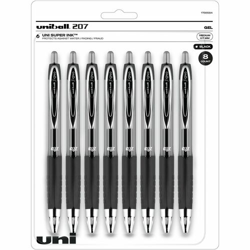 uni-ball Corporation Pen, Gel, 0.7mm, 207, 1/2"Wx3/5"Lx5-3/5"H, 8/PK, Black