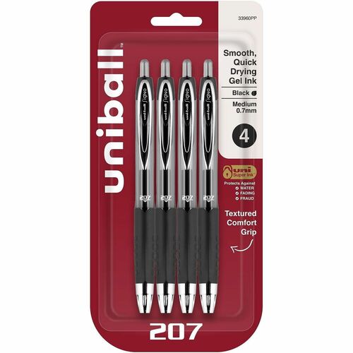 uni-ball Corporation Pen, Gel, 0.7mm, 207, 1/2"Wx3/5"Lx5-3/5"H, 4/PK, Black