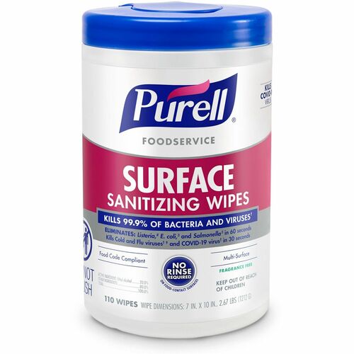 Gojo Wipes,Sanitizing,f/Surfaces,No Rinse,7"x10",110/Tub,WE-GOJ934106