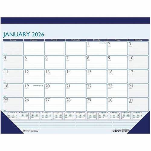 House Of Doolittle Desk Pad,Recycled,Mthly,12Mths,Jan-Dec,18-1/2"x13",Blue-HOD1516