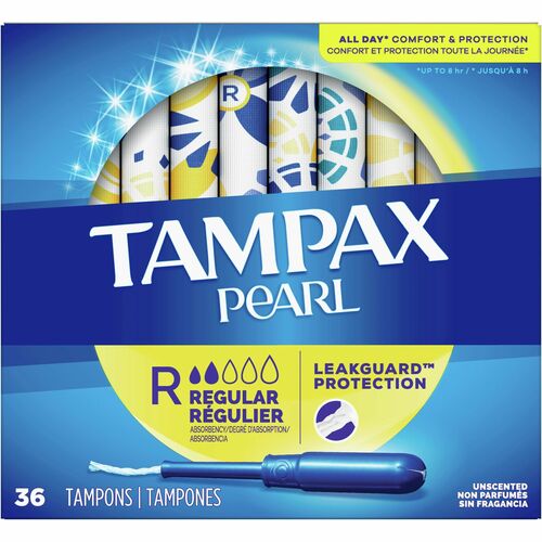 Procter & Gamble Commercial Tampons,TampaxPearl,LeakGuard,Regular,Unsct,36/BX,12BX/CT,MI