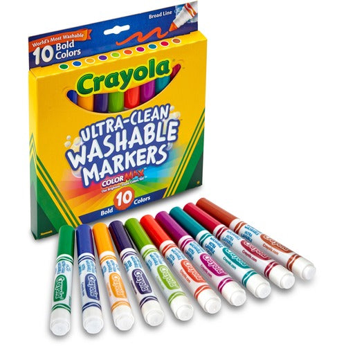 Crayola Markers,Washable,Ultra-Clean,Bold,Broad Line,10/PK,AST