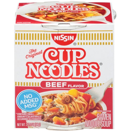 Nissin Noodles,Ramen,Beef,No MSG,Cup,2.5oz,12/CT
