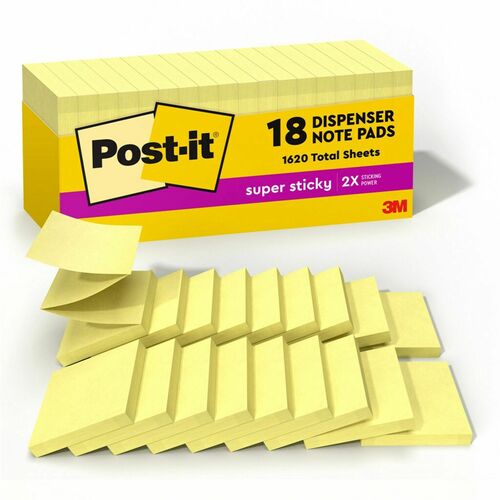 3M Post-it Super Sticky Notes, 3"x3", 18PD/PK, Yellow