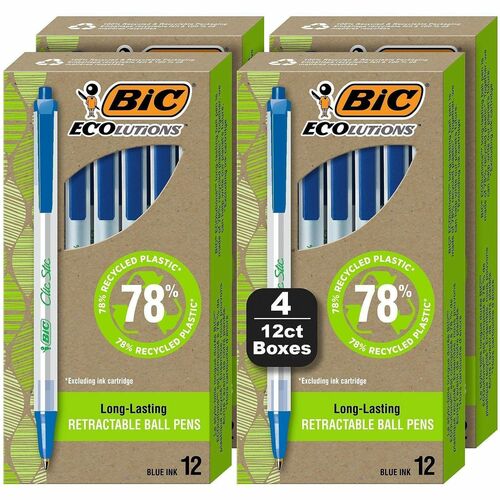 Bic Pen,Ballpoint,Retractable,Med,48/PK,Semi-CL Barrel/Blue Ink
