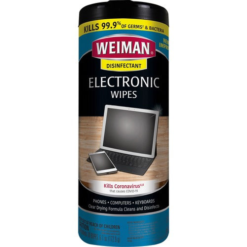Weiman Products Cleaning Wipes, f/Electronics, 7'x8", 30 Wipes/Can, White