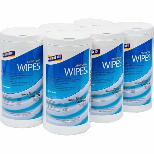 Genuine Joe Wipes,Disinfecting,7"x8",75/Tub,6Tubs/CT,White-GJOW75F