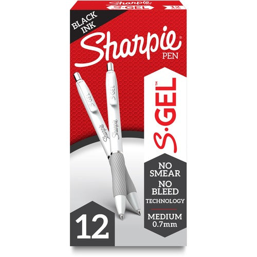 Newell Brands Sharpie Pen, Gel, 0.7mm, 1 DZ, Black Ink/White Barrel