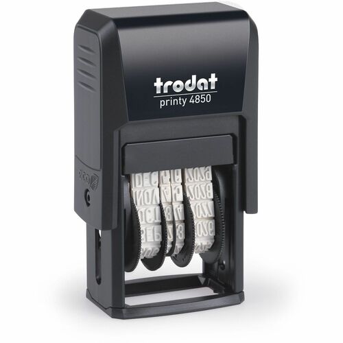 Trodat USA Micro Date Stamp, w/4 Key Phrases, 3/4"x1", Blue/Red