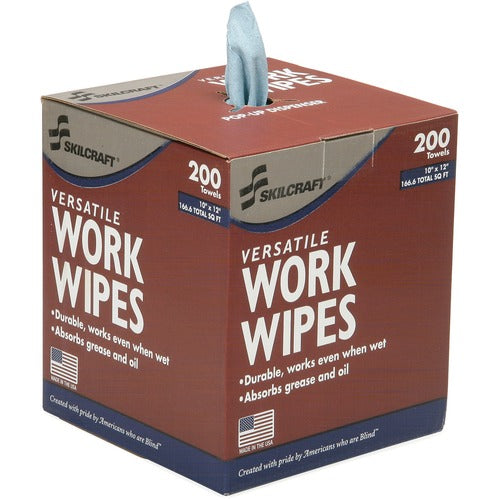 SKILCRAFT Wipe,Industrial,10"x12",200/Roll,8RL/CT,Blue