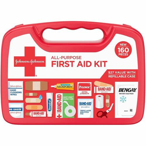 Johnson & Johnson First Aid Kit,w/Plastic Box,Portable,160-Piece,MI