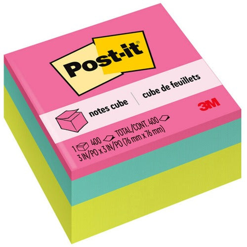 3M Post-it Note Cube, Super Sticky, 3"x3", 400 Shts, Bright AST
