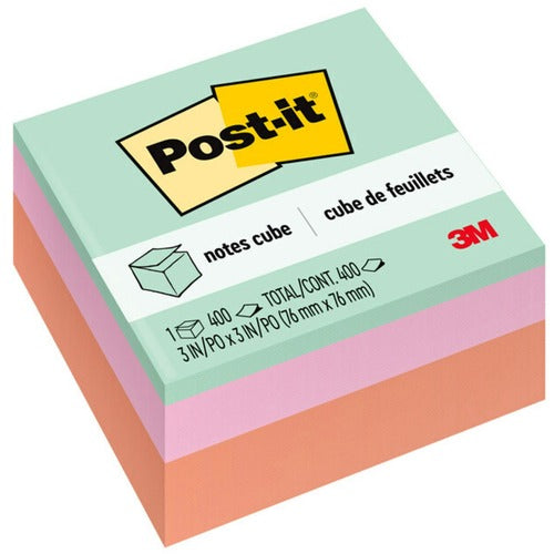 3M Post-it Note Cube, Super Sticky, 3"x3", 400 Shts, Pastel AST