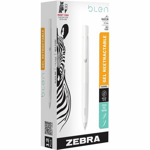Zebra Pens,Gel,Retractable,Medium,0.7mm,BK Ink/WE Barrel
