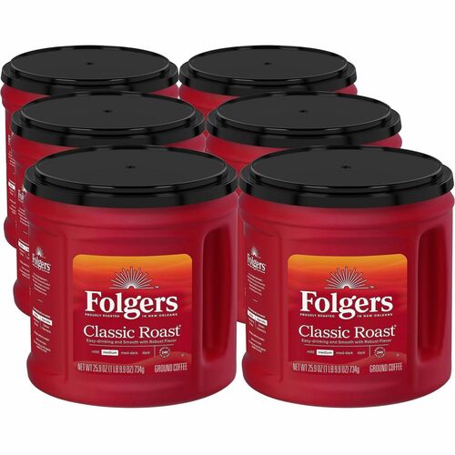 Folgers Coffee, Classic, Medium Roast, 25.9oz Canister, 6/CT, Brown-FOL30407CT