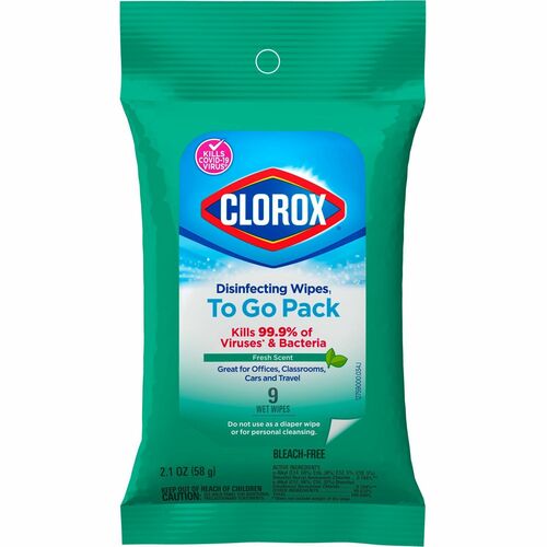 Clorox Company To-Go Wipes, Clorox, Fresh Scent, 9 Wipes/PK, WE