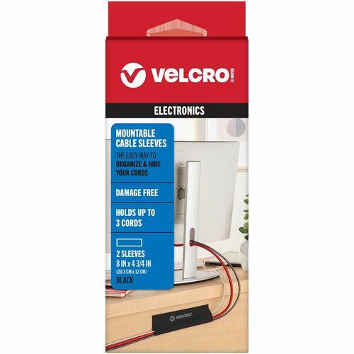 Velcro Industries Cable Sleeve, Mountable, 8"x4.75", 2/PK, BK