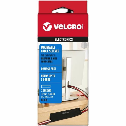 Velcro Industries Cable Sleeve, Mountable, 12"x5.75", 2/PK, BK